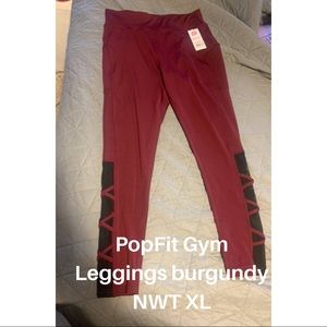 Pop Fit Athletic Leggings Burgundy Lattice Dtl NWT